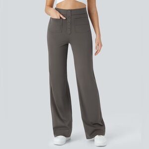 Halara High Waisted Button Straight Leg Pull On Pants W/ Pockets Tall